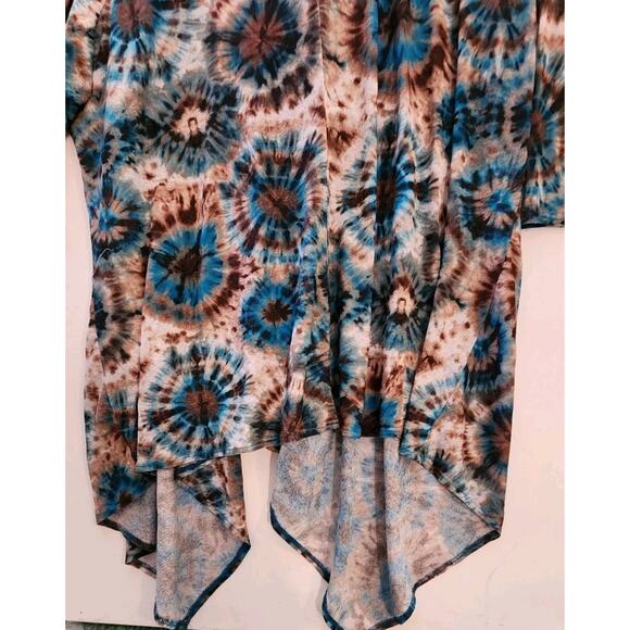 Denim 24/7 Women's XL Tunic Sheer Top Satrburst Tie Die Earth Tones Hippy Girl - Picture 8 of 13